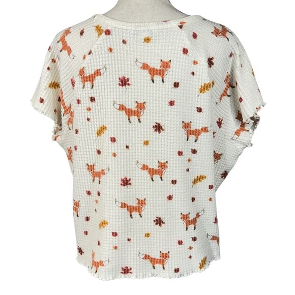 American Eagle X-Large Pajama Top Fox Print Waffle Knit Thermal Short Sleeve - Picture 5 of 9